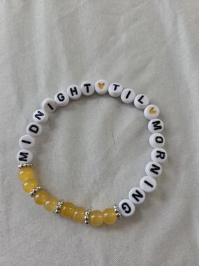 Beaded 'MIDNIGHT TIL MORNING' Bracelet in White and Yellow